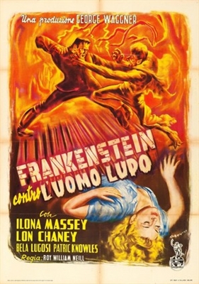 Frankenstein Meets the Wolf Man Wooden Framed Poster