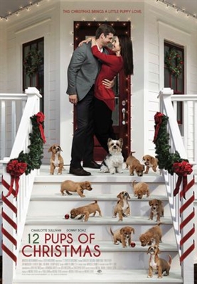 12 Pups of Christmas Wooden Framed Poster